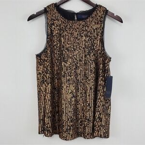 RACHEL Rachel Roy Gold Sequined Sleeveless Blouse
